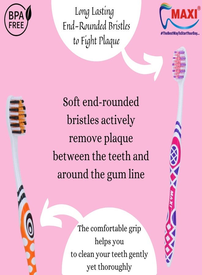 MAXI Style soft Bristles Manual Toothbrush with Tongue Cleaner,Oral Hygiene Kit, Multicolor (Pack of 4) - Image 2